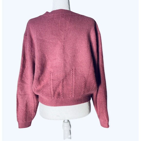 VTG Y2K OBR Lambswool Angora Blend Mauve Pink Cropped Boxy Cardigan Size Large L - Picture 4 of 10